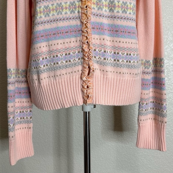 Crazy Horse Liz Claiborne Vintage Velvet Ruffle Pink Knit Cardigan, Size XL - Picture 5 of 13